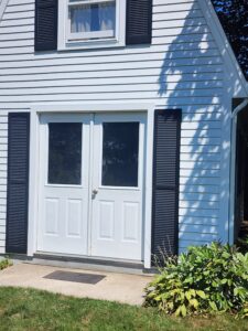 A pressure washed shed